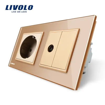 Priza dubla Schuko + Tv Auriu