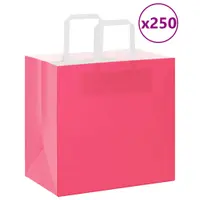 vidaXL Pungi de hârtie 250 buc cu mânere roz 26x17x25 cm