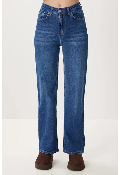 Blugi dama - Happiness Istanbul - denim - talie inalta - croiala larga - bleumarin - 100% bumbac