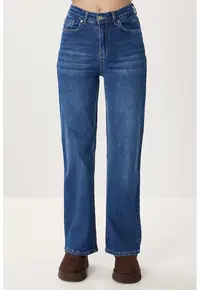 Blugi dama - Happiness Istanbul - denim - talie inalta - croiala larga - bleumarin - 100% bumbac