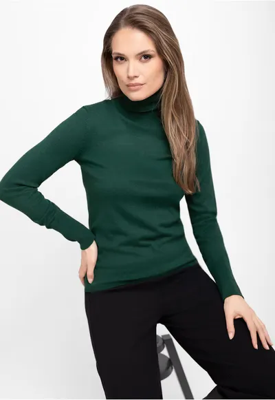 Pulover cu guler inalt S-Juli - dama - usor - verde melange - Verde melange