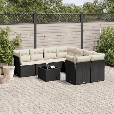 Gossi set mobilier de gradina cu perne, 9 piese, negru, poliratan