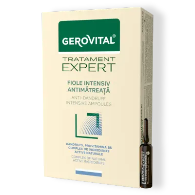 Fiole Antimătreață - Tratament Intensiv Pentru Mătreață Uscată Sau Grasă, Gerovital Tratament Expert, 10 Fiole X 10 Ml