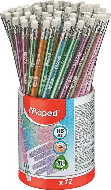 Creion grafit Maped - Glitter, HB, cu gumă de șters, asortiment