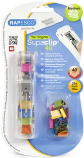 Dispenser clipsuri Rapesco - Supaclip, pentru 40 file, cu 25 clipsuri colorate