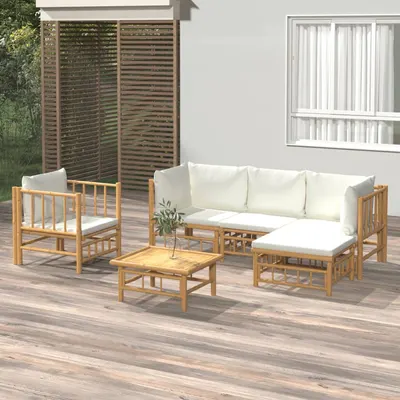 Gossi set mobilier de gradina cu perne alb crem, 6 piese, bambus