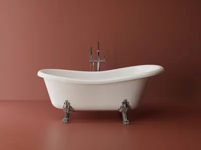 Cada freestanding ovala, compozit alb lucios, 168x76.2x55.5 cm Foglia Retro