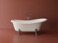 Cada freestanding ovala, compozit alb lucios, 168x76.2x55.5 cm Foglia Retro