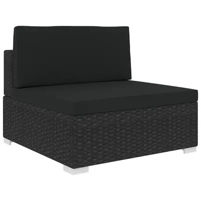 vidaXL Scaun modular de mijloc, 1 buc., negru, poliratan, cu perne