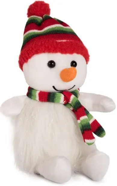 Jucărie de pluș Amek Toys - Om de zăpadă cu eșarfă de Crăciun, 17 cm