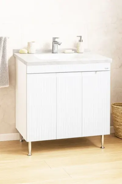 Set Baza front MDF si Lavoar seria 833, montat, 80 cm, alb rustic