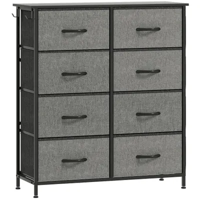 HOMCOM Comodă 8 sertare din material textil, mobilier de depozitare cu 4 buzunare, 2 cârlige, structură din oțel, 86 x 30 x 94,5 cm, gri | Aosom Romania