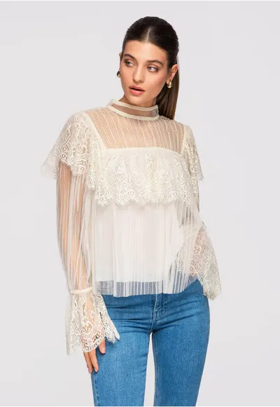 Bluza cu dantela OW-TS-E0009 - Ecru