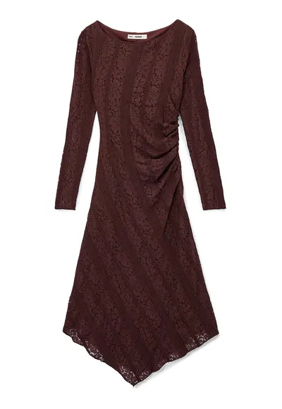 Rochie asimetrica de dantela - Maro pamantiu