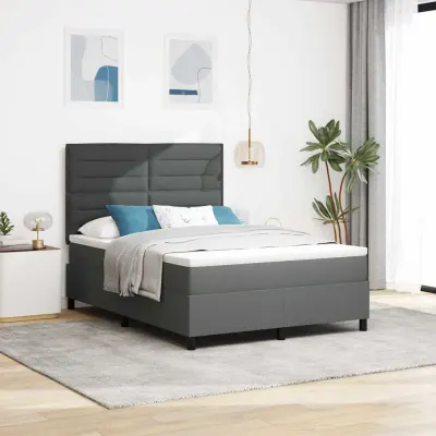 vidaXL Pat cu arcuri cu saltea cu led Gri închis 140 x 200 cm țesătură