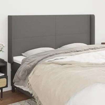 vidaXL Tăblie de pat cu aripioare gri închis 203x16x118/128 cm textil