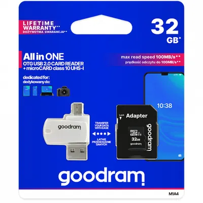 Card Memorie microSDHC GoodRam, 32Gb, Clasa 10 / UHS-1 U1, Cu Cititor Card si Adaptor M1A4-0320R12