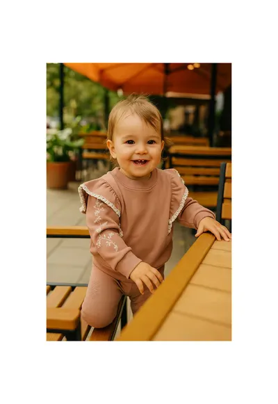 Bluza groasa cu maneca lunga si volanas - - My Roots - Roz Pal - pentru fetite - Roz