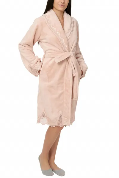 Halat dama cu aplicatii din dantela, Jeannine, pink nude (Marime halat: S)