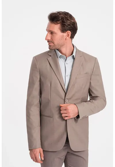 Sacou elegant regular fit cu buzunare cu refilet - Bej
