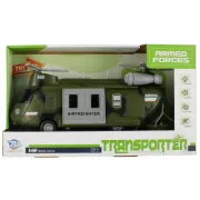 Elicopter militar de transport cu 2 elice MegaCreative 523951, 28cm, cu sunete si lumini, plastic, verde, 3+ ani