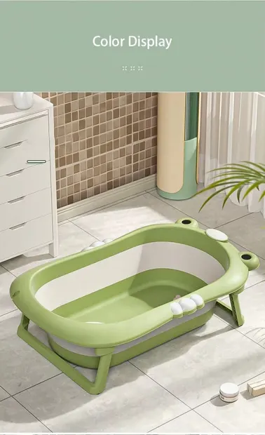 Set Cadita pliabila pentru bebelusi Little Mom green, cu termometru digital, dop de scurgere, dimensiune 80 x 52 x 23 cm si Suport anatomic inclus