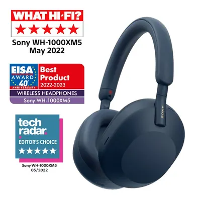 Căști wireless Sony - WH-1000XM5, Hard Case, ANC, albastre