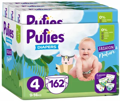 Scutece bebelusi Pufies Fashion & Nature 4 - Maxi, 162 buc.