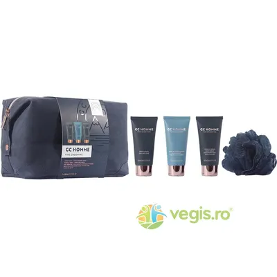 Set Cadou Groom&Go GC Homme Fine Grooming Gel de Dus 100ml + Sampon pentru Par si Barba 100ml + Spuma de Baie 100ml + Burete Exfoliant de Corp 1buc + Portfard Reutilizabil 1buc