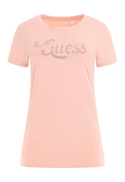 Tricou cu decolteu la baza gatului si logo pe piept - Piersica