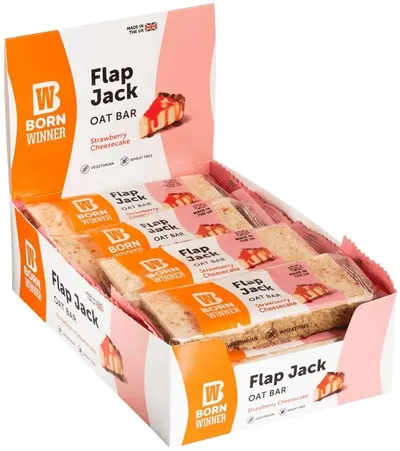 Flap Jack Oat Bar, cheesecake cu căpșuni, 12 buc, Born Winner