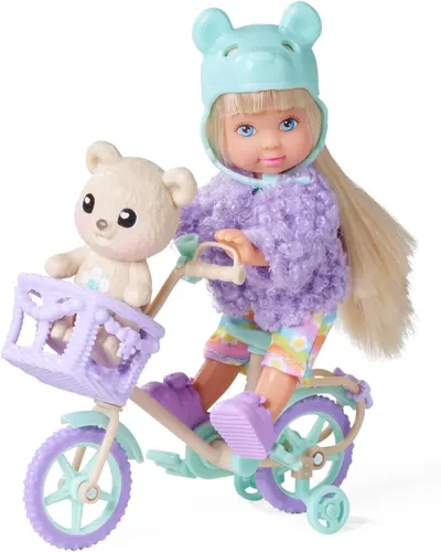 Păpușă Simba Toys Evi Love – Evi cu bicicletă și ursuleț, 12 cm