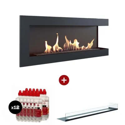 Pachet pro DELTA Negru colt dreapta - 120 x 48 x 28 cm + sticla biosemineu + 12L bioetanol