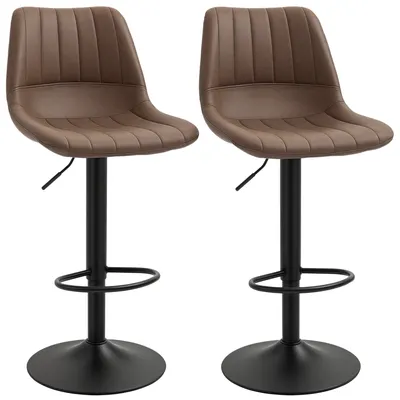 HOMCOM Set de 2 taburete de bar de stil vintage reglabil pivotant cu suport pentru picioare înveliș sintetic maro | Aosom Romania