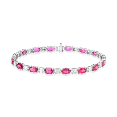 Bratara tennis din aur alb cu rubine ovale de 8.57ct si diamante de 1ct