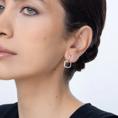 Cercei geometrici din aur galben cu diamante de 0.165ct