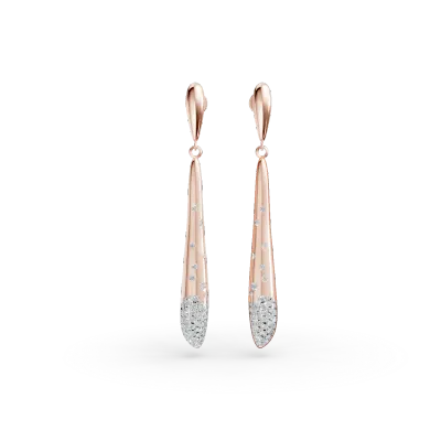 Cercei lungi din aur roz cu diamante de 0.5ct