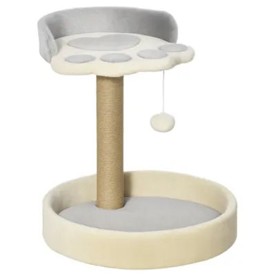 PawHut Copac de Zgâriat pentru Pisici, 5kg, cu Pătuțuri și Minge, Plus și Frânghie de Iută, 41x41x44 cm, Gri și Bej | Aosom Romania