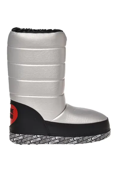 Cizme mid-calf cu aspect matlasata - fara inchidere - Negru/Argintiu