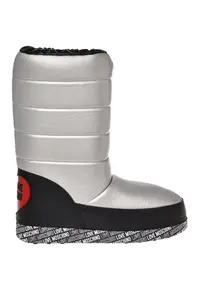 Cizme mid-calf cu aspect matlasata - fara inchidere - Negru/Argintiu