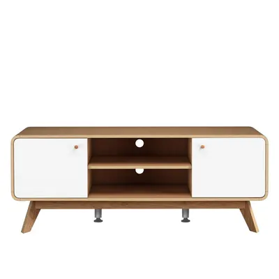 Masă TV albă/în culoare naturală cu aspect de lemn de stejar 140x53 cm Caitlin – Støraa