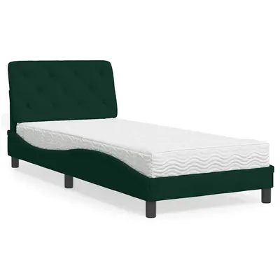 vidaXL Pat cu saltea, verde închis, 90x190 cm, catifea