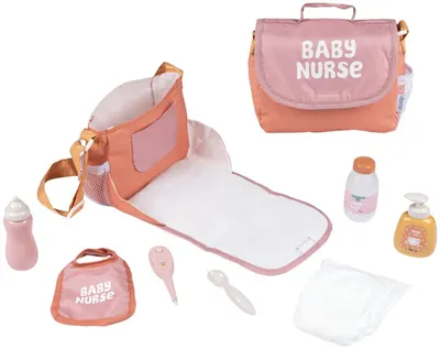 Set de joacă Smoby Baby Nurse - Geantă pentru schimbat, cu 7 accesorii