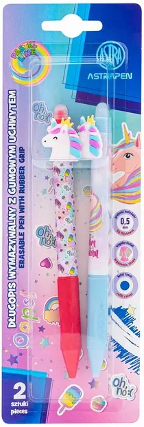 Set de pixuri care se șterg Astra Pastel Line - Unicorn, 2 buc