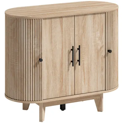 HOMCOM Bufet living, mobilier de depozitare oval cu 4 uși și rafturi reglabile, 90 x 40 x 76 cm, stejar | Aosom Romania