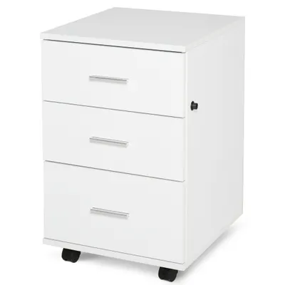 HOMCOM Corp de Birou Depozitare Birou pe Roți 3 Sertare Blocabile 40 x 40 x 61,5 cm Alb | Aosom Romania