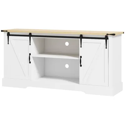 HOMCOM Bufet corp de depozitare cu 2 uși glisante rafturi reglabile 150l x 40P x 72H cm din lemn alb stejar | Aosom Romania