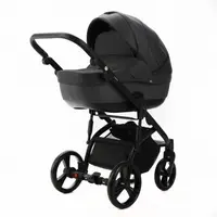 Carucior pentru copii, Adamex, 2 in 1, Lanti PS35, Pliabil, landou cu salteluta, copertina reglabila, roti frontale pivotante, cu dubla suspensie si husa de ploaie inclusa, Linen EcoLeather, Dark Gray