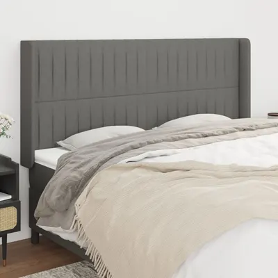 vidaXL Tăblie de pat cu aripioare gri închis 183x16x118/128 cm textil