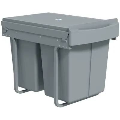 HOMCOM Coș de gunoi retractabil sub chiuvetă, 2 găleți de 20L, Gri | Aosom Romania